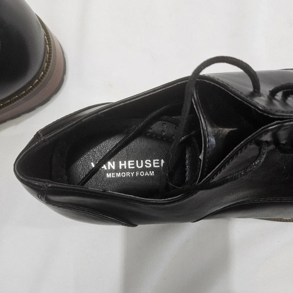 Van Heusen Mens Black Memory Foam Derby Dress Shoes Lug Sole Lace Up Forma 8.5Ml